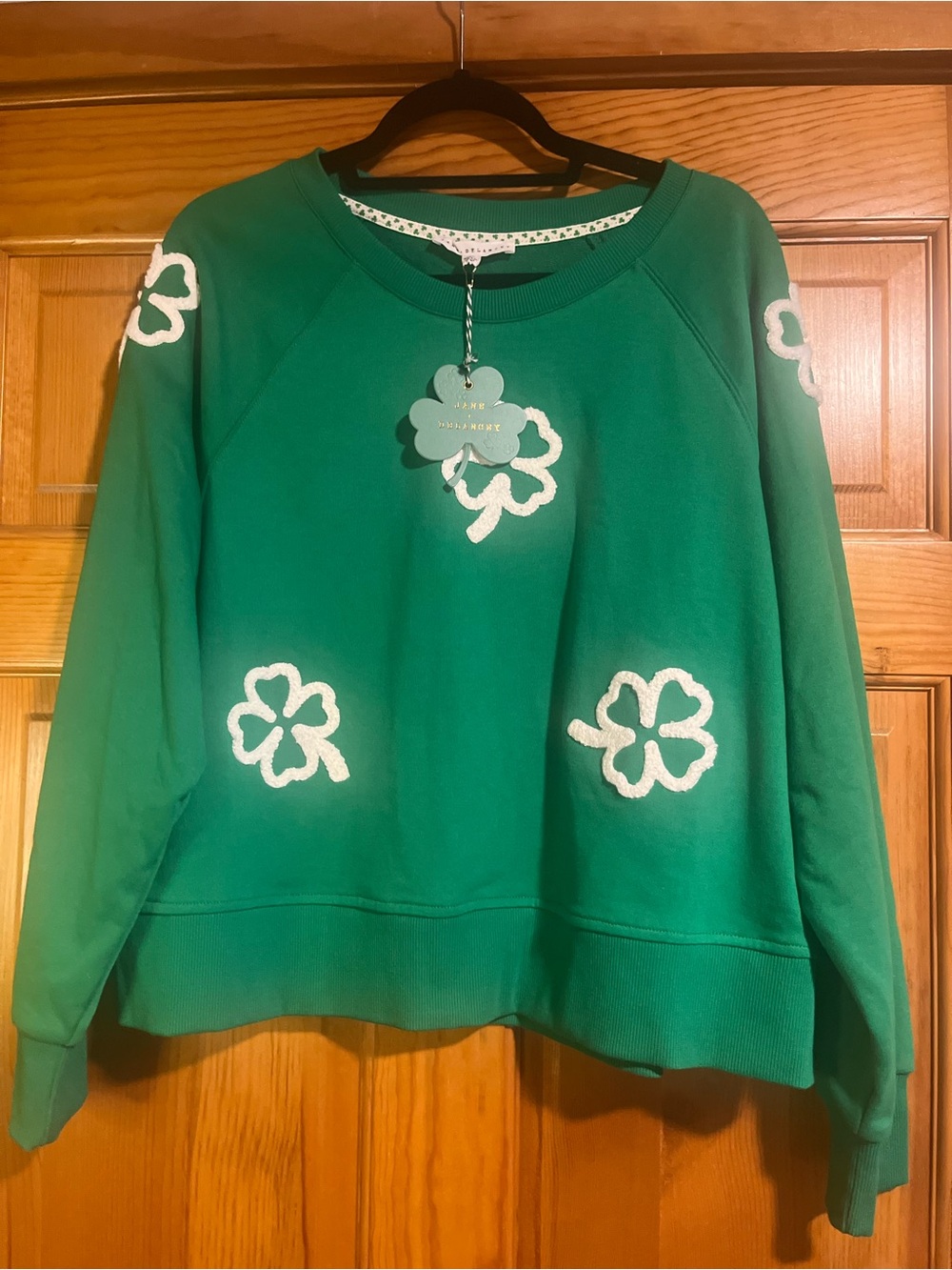 Jane and Delancey Green Clover Appliqué Sweatshirt